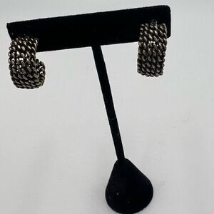 Small Chain Link Hoop Earrings - Dark Silver Tone Hoops